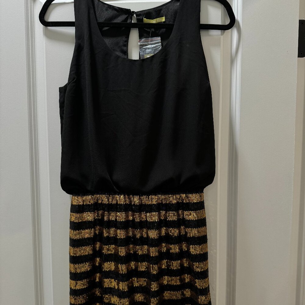 NWT Gianni Bini Mini Dress Women Size Small Black Gold Sequin Party Formal Event